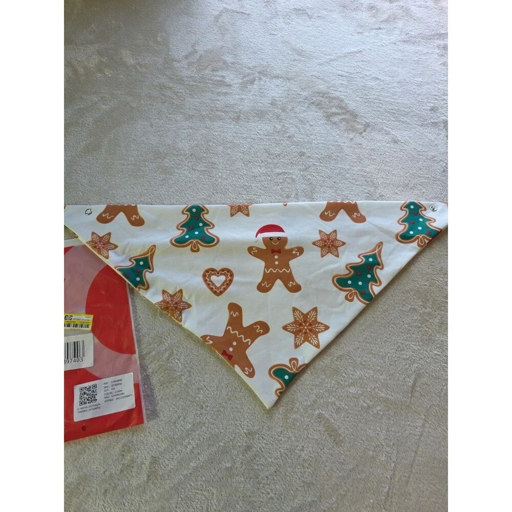 Patpat Gingerbread Dog 2 Snap Bandana Christmas Stocking Gift Grooming Holiday